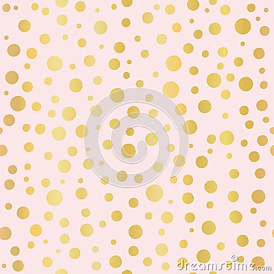 Luxe Rose Gold Polka Dots Pattern Seamless Vector, Drawn Metallic Vector Illustration