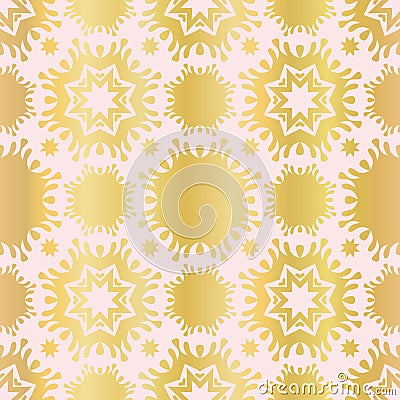 Luxe Rose Gold Star Damask Pattern Seamless Vector Repeat Drawn Vector Illustration