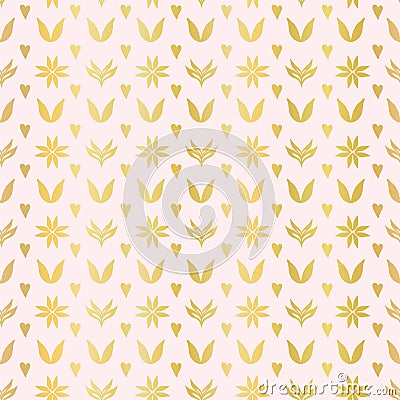 Luxe Rose Gold Winter Damask Hearts, Seamless Vector Pattern, Hand Drawn Metallic Vector Illustration