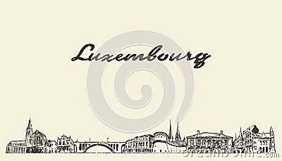 Luxembourg big skyline vector city drawn sketch Vector Illustration