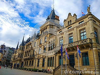 Luxembourg City, Luxembourg; 08/10/2018: Facade of Grand Ducal Palace in Luxembourg City, Luxembourg Editorial Stock Photo