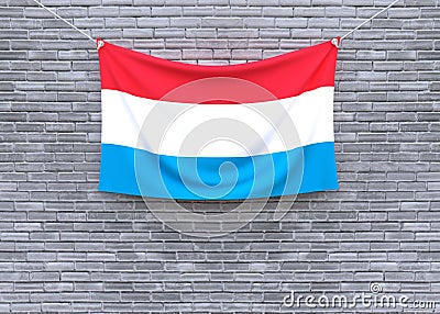 Luxembourg flag hanging on brick wall Cartoon Illustration