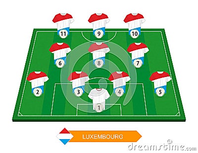 Luxembourg football team lineup on soccer field for European foo Vector Illustration