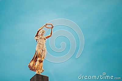 Luxembourg. Monument of Remembrance Gelle Fra or Golden Lady is a war memorial in Luxembourg City. Dedicated to Editorial Stock Photo