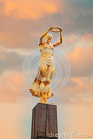 Luxembourg. Monument of Remembrance Gelle Fra or Golden Lady is a war memorial in Luxembourg City. Dedicated to Stock Photo