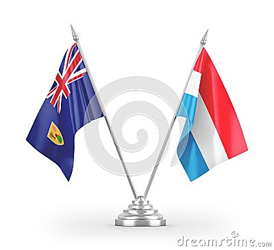 Luxembourg and Turks and Caicos Islands table flags isolated on white Stock Photo