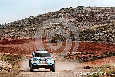 Luxembourgian driver Hugo Arellano and his codriver Fabien Bigard in an Isuzu D-Max Editorial Stock Photo