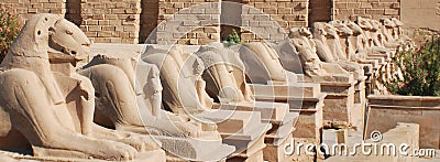 Alley Swing with heads of rams in the temple of Karnak Editorial Stock Photo