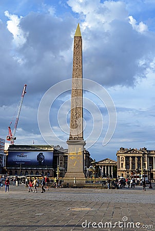 Luxor Obelisk, Cleopatra's Needle, Gold leafed pyramid cap, Place de la Concorde, Paris Editorial Stock Photo