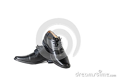 Luxuary man leather black shoe on the white isolation backtground Stock Photo