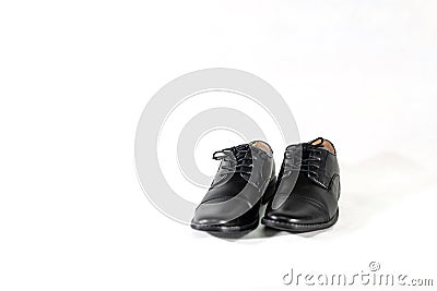 Luxuary man leather black shoe on the white isolation backtground Stock Photo