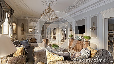 Luxurious baroque living room Stock Photo