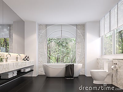 Luxurious bathroom with natural views 3d render Stock Photo
