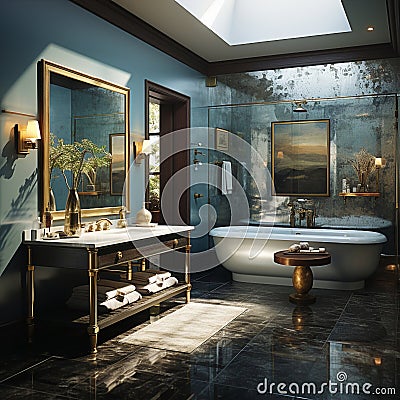 Aesthetic, and livable spaces, luxurious bathroom with marble floor Stock Photo