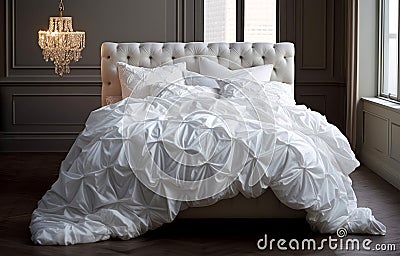 Luxurious Bedroom, Comfortable Bed, premium cotton bedsheets, Residential Mansion or hotel Interior Stock Photo