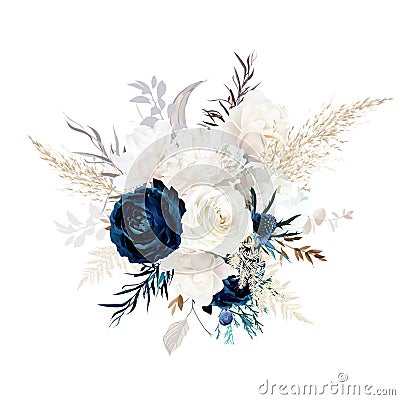 Luxurious beige and navy blue trendy vector design bouquet Vector Illustration