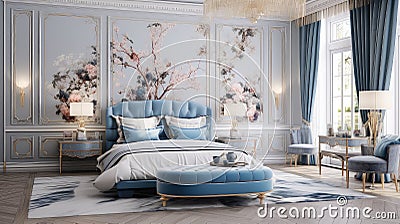 luxurious blue and rose gold In Cartoon Illustration