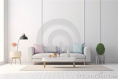 Luxurious bright living room with designer interior. Generative AI Stock Photo