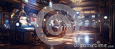 Luxurious Casino Interior Filled With Slot Machines Stock Photo