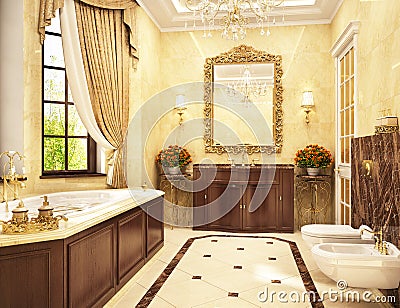 Luxurious classic bathroom with bathtub and window Stock Photo