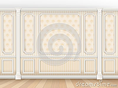 Luxurious classic interior with moldings and pilasters Vector Illustration