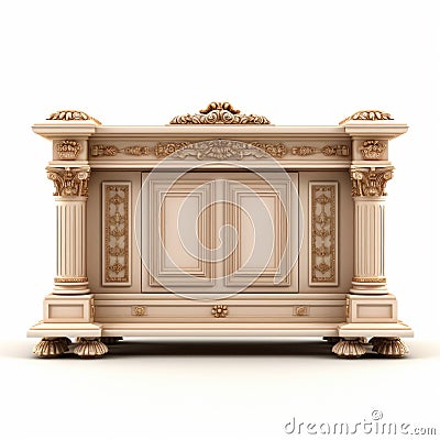 Luxurious Classical Decoration: Beige Ottoman Cabinet 3d Render Stock Photo