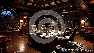 Luxurious Classical Office with Cozy Ambience, Elegant Furniture, and Warm Lighting Stock Photo