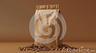 Luxurious coffee brand elegant paper bag mockup with brown packaging and label, dark coffee beans Stock Photo