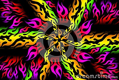 luxurious colourful flame line art pattern of indonesian culture traditional tenun batik ethnic dayak ornament for wallpaper Stock Photo