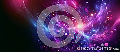 Vibrant Cosmic Phenomenon. A Banner with Abstract Space Nebula, Ethereal Pink Purple and Blue Lights Stock Photo