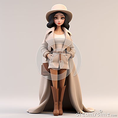 Luxurious 3d Model Of Brunette Woman In Trench Coat - Commission For Jeremiah Ketner Stock Photo