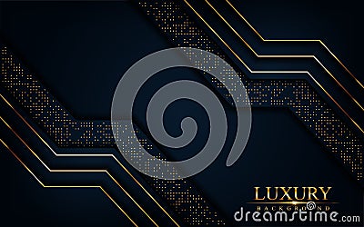 Luxurious dark background with glitter and golden lines. Abstract background design Vector Illustration