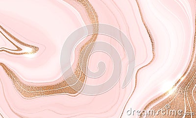 Luxurious delicate golden pink marble texture. Vector abstract shiny pattern. Elegant design with glitter. Light pink Vector Illustration