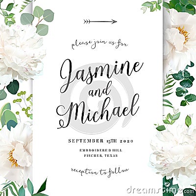 Luxurious delicate wedding card with flowers Vector Illustration