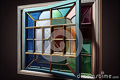 luxurious double-glazed window with clear and coloured panes Stock Photo