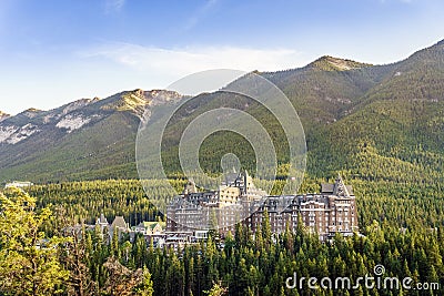 Luxurious Fairmont hotel located in canadian Rockies mountains Stock Photo