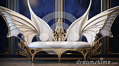 Luxurious Futuristic Classical Style Sofa With Gold Armrest Wings Stock Photo