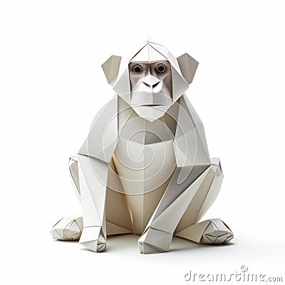 Luxurious Geometry: White Origami Monkey With Majestic Elephants Stock Photo