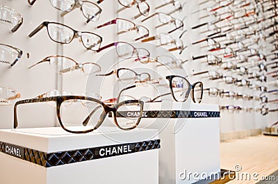 Luxurious glasses in optician shop Editorial Stock Photo