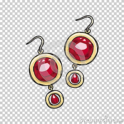 Luxurious Gold Ruby Earrings Illustration Vector Illustration