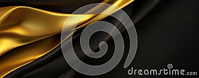 Luxurious Golden Satin Fabric Flowing in Elegant Waves. GenerativeAI Stock Photo