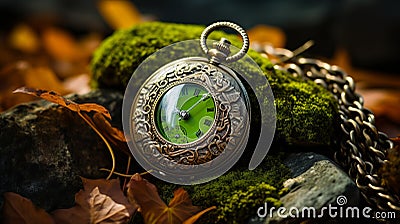 Luxurious Green Pocket Watch With Rococo-inspired Design Stock Photo