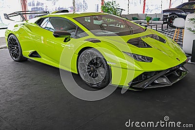 Luxurious green sports car Lamborghini Huracan STO Editorial Stock Photo