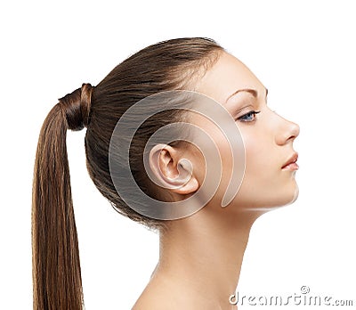 Luxurious hair. Profile of a lovely young woman with luxurious hair. Stock Photo