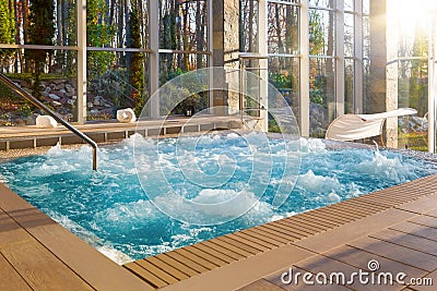 Luxurious hot tub spa with nature view Stock Photo