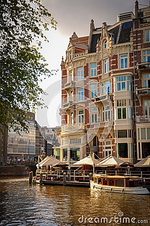 Luxurious Hotel put on One of the Canals of Amsterdam Editorial Stock Photo