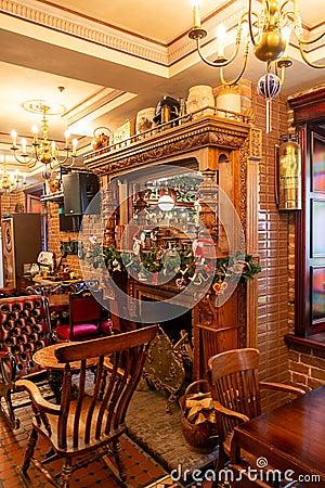 Luxurious interior of traditional English restaurant Editorial Stock Photo