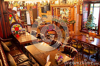 Luxurious interior of traditional English restaurant, View from above Editorial Stock Photo