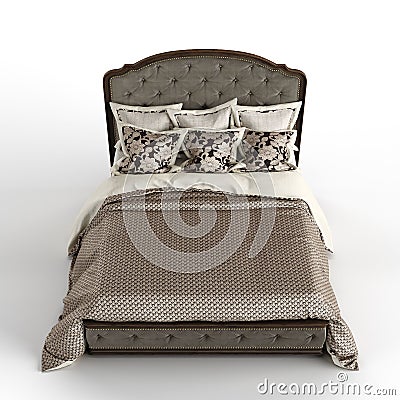 Luxurious king-sized bed, with elegant sheet and pillows, isolated on a white background Stock Photo