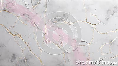 Luxurious light gray abstract background with cracks filled with gold, hints of pink Stock Photo